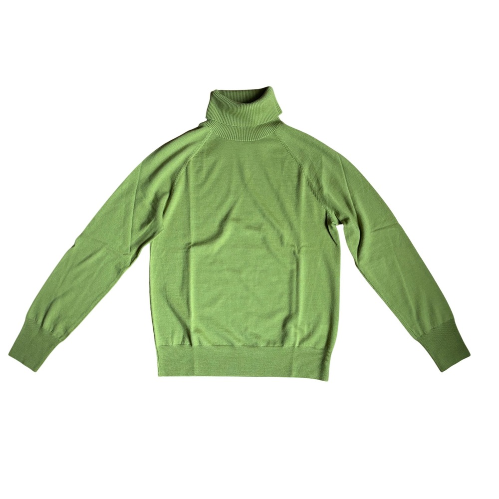 J.Crew Womens Chartreuse Green 100% Merino Wool Turtleneck Sweater L Classic